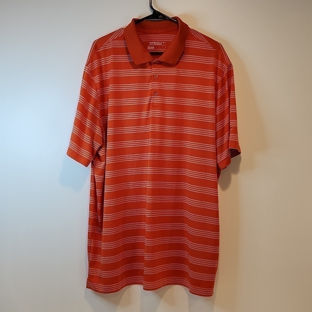 Nike Golf Dri-Fit Tour Performance Polo Shirt Men's Sz XXL Orange/White EUC NICE